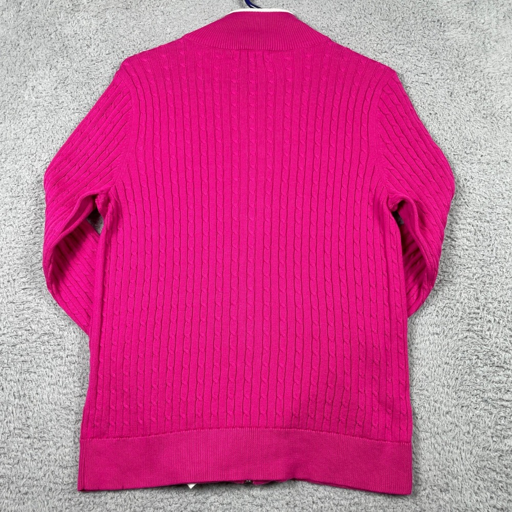 Lauren Active Ralph Lauren Full Zip Sweater Womens Large Pink Cable Knit Crest - Picture 2 of 11